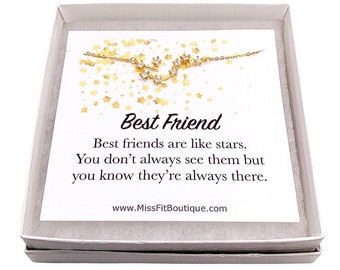 Best Friends Are Like Stars, Studded Star Necklace, Dainty Celestial Jewelry, Best Friends Birthday Gifts, Long-Distance Friendship Gift