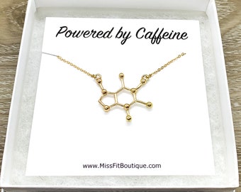 Caffeine Molecule Necklace, Powered By Caffeine, Caffeine Addict Gift, Molecular Jewelry, Coffee Gift, Coffee Jewelry, Motherhood Gift