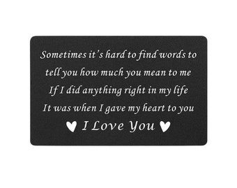 I Love You Quote, Romantic Wallet Card, Gift for Husband, Black Wallet Insert, Gift for Partner, Sentimental Gift, Anniversary Gift for Him