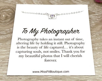 Tiny Camera Necklace with Card, Photographer Necklace, Sterling Silver Jewelry, Photographer Thank You Gift, Photo Pendant, Christmas