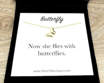 Now She Flies with Butterflies, Remembrance Gift, Butterfly Necklace, Loss of Friend Gift, Loss of Mom Gift, In Memory Of Gift, Meaningful