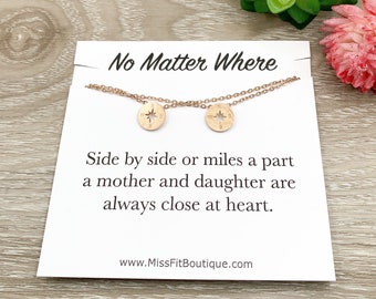 No Matter Where, Mother Daughter Set for 2, Tiny Compass Matching Necklace, Side by Side, Mom Gifts, Motherhood Jewelry, Mother’s Day Gift