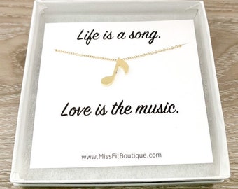 Single Music Note Necklace, Music Teacher Card, Music Jewelry, Musical Gift, Musician Gift, Vocalist Necklace, Composer Gift, Singer Jewelry