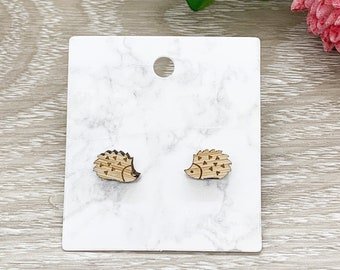 Hedgehog Stud Earrings, Tiny Porcupine Earrings, Animal Lover Jewelry, Cute Wooden Earrings, Unique Jewelry, Gift for Her, Holiday Gift