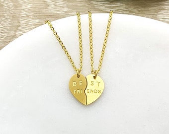 Split Hearts Necklace, Matching Friendship Necklace Set for 2, Half Heart Pendants, Best Friends Gift, Tweens BFF Gift, Little Sister Gift