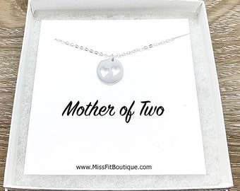 Mother of 2 Gift, Heart Cutout Necklace, Gift for Mom, Minimalist Necklace, Gift for Mom from Kids, Mother Birthday Gift, Holiday Gift