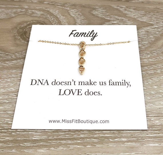 Tiny DNA Necklace Blended Family Gift Love Makes Us Family Quote Card Anatomy Jewelry Holiday Gift Sister in law Blended Family Gift Etsy