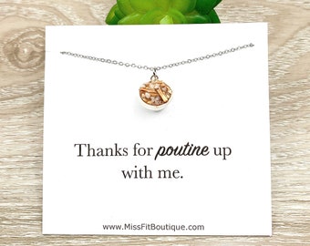 Funny Thank You Card, Tiny Poutine Necklace, Miniature Food Charm, Realistic Poutine Necklace, Punny Food Card, Friendship Gift for Her