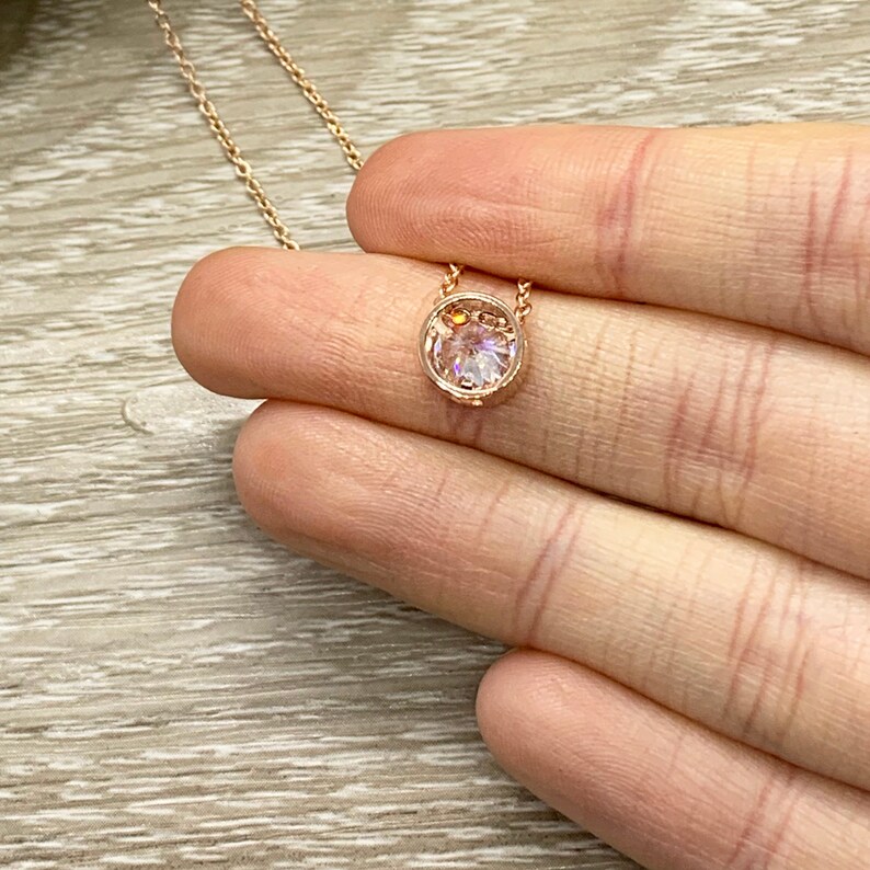 Gift for Friend Rose Gold Solitaire Pendant Unbiological Sister Jewelry Tiny Round Crystal Necklace Friendship Gift Bonus Sister Gift