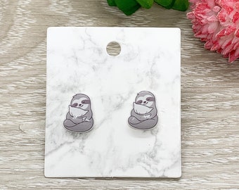 Sloth Earrings, Tiny Shrink Plastic Stud Earrings, Animal Lover Jewelry, Cute Earrings, Unique Jewelry, Gift for Daughter, Sister Gift