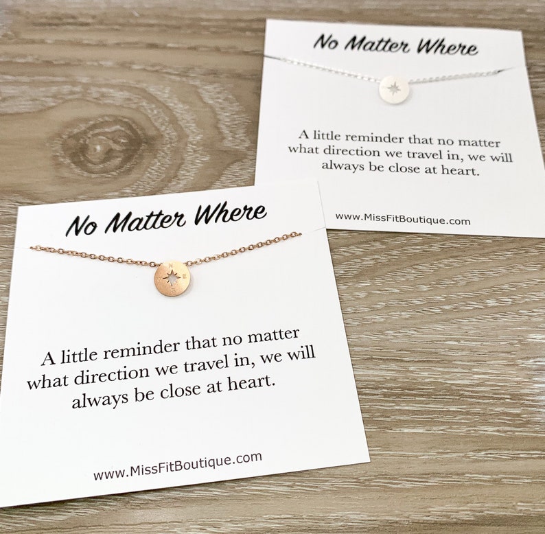 No Matter Where, Compass Necklace Set for 2, Gift from Best Friend, Matching Friendship Necklaces, Going Away Gift, Long Distance Friends image 5