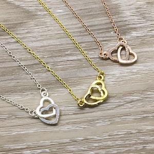 Necklace for Sister, Double Hearts Necklace, Connected by the Heart, Two Interlocking Hearts Necklace, Sister Birthday Gift zdjęcie 2