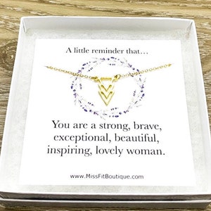 Simple Reminder Gift, Arrow Necklace, Uplifting Gift for Friend, Inspirational Card, You Are Strong, Brave, Affirmation Gift, Dainty Jewelry image 1