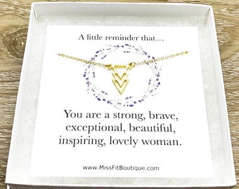 Simple Reminder Gift, Arrow Necklace, Uplifting Gift for Friend, Inspirational Card, You Are Strong, Brave, Affirmation Gift, Dainty Jewelry