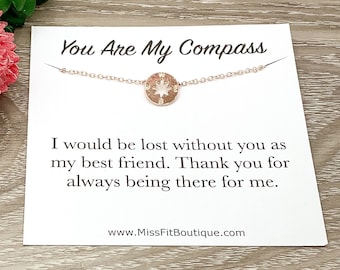 You Are My Compass Card, Tiny Compass Necklace, Best Friends Necklace, Friendship Gift, Friend Birthday Gift, Gift for Bestie, Holiday Gift