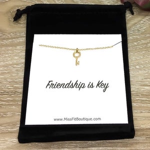 Friendship is Key, Tiny Gold Key Necklace with Quote Card, Meaningful Gift, Simple Jewelry, Every Day Necklace, Best Friends  Gift