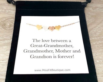 Collana di quattro generazioni, regalo della bisnonna, collana minimalista, regalo della pronipote, collana della madre, regalo per la nonna