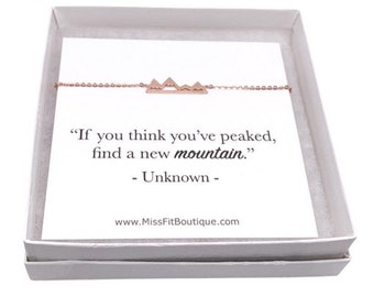 Mountain Bracelet, Mountain Range Chain Bracelet, Empowering Gift, Mountain Quote Card, Hiking Bracelet, Meaningful Gift, Minimalist Jewelry