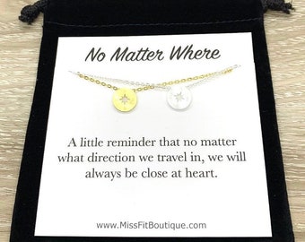 No Matter Where, Compass Necklace Set for 2, Gift from Best Friend, Matching Friendship Necklaces, Going Away Gift, Long Distance Friends