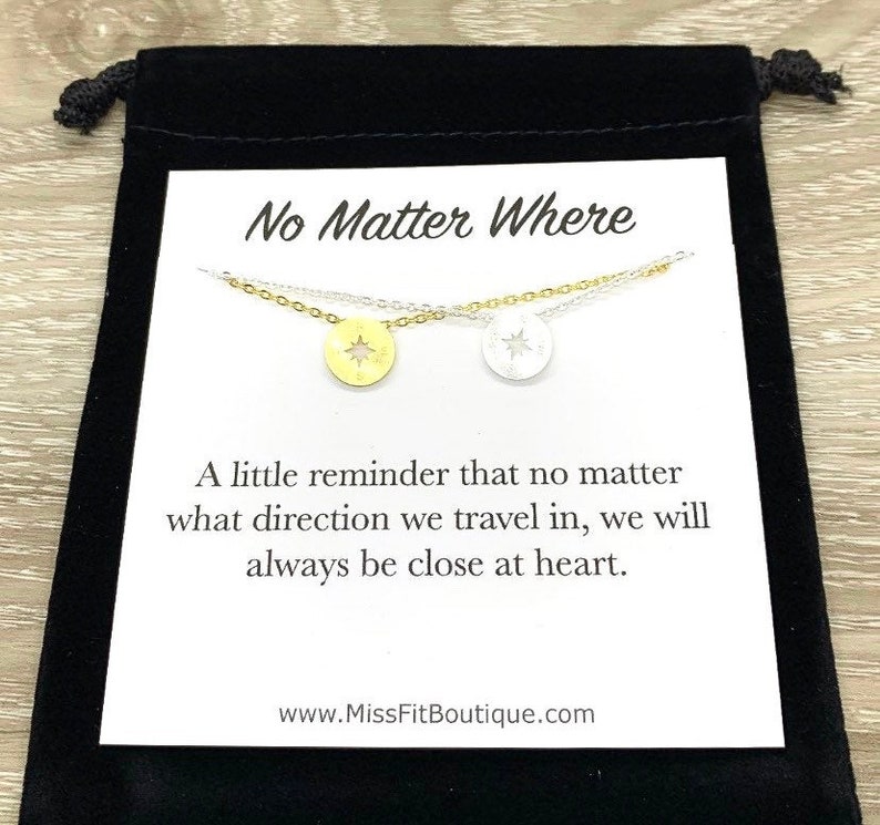 No Matter Where, Compass Necklace Set for 2, Gift from Best Friend, Matching Friendship Necklaces, Going Away Gift, Long Distance Friends image 1