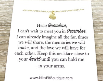 Hello Grandma Card, Tiny Heart Necklace, Gift for New Grandma, Pregnancy Announcement Gift, Grandmother Necklace, New Baby Reveal Gift