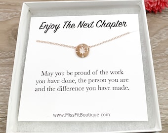 Enjoy The Next Chapter Card, Dainty Compass Necklace, Graduation Gift for Her, Promotion Gift, Farewell Gift, Goodbye Gift for Daughter