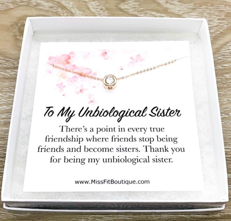 Gift for Friend Rose Gold Solitaire Pendant Unbiological Sister Jewelry Tiny Round Crystal Necklace Friendship Gift Bonus Sister Gift