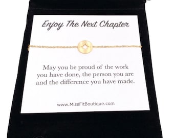 Compass Bracelet, Enjoy The Next Chapter Card, Dainty Compass Chain Bracelet, Graduation Gift for Her, Promotion Gift, Farewell Gift