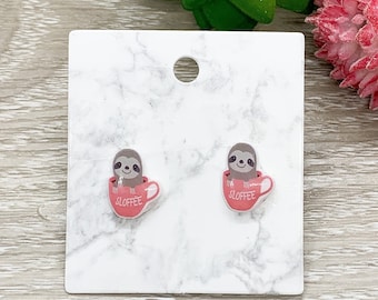 Sloth Stud Earrings, Sloffee, Sloth Coffee Cup, Shrink Plastic Stud Earrings, Animal Lover Jewelry, Cute Earrings, Unique Studs, Birthday