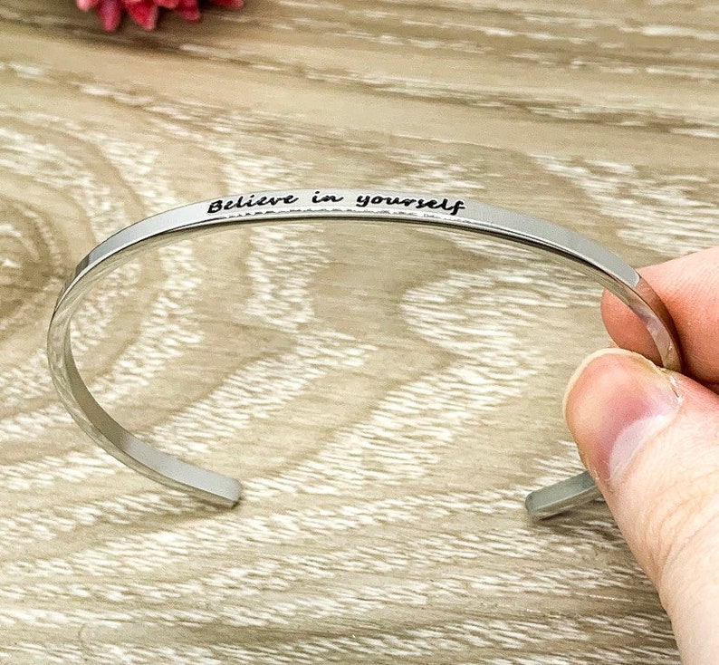 Support Jewelry Mental Health Gift Cuff Bangle Bracelet Mantra Bracelet Believe in Yourself Self Care Gift Encouragement Gift