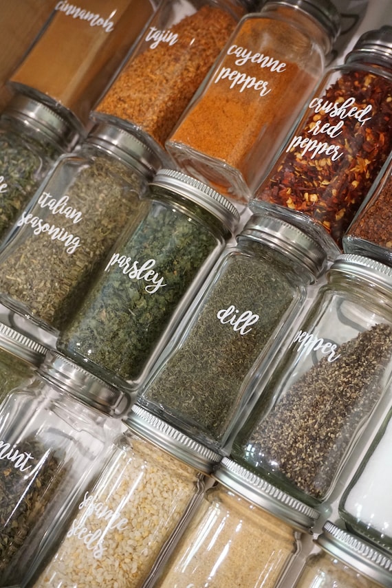 Custom Spice Jar Labels – Farmhouse Pantry Organization – Set of 6 Vinyl Decals – Personalized Seasoning Labels