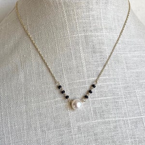 Pearl Mangalsutra, Single pearl with 3 black beads, India traditional black beads, Cultured pearl gold plated Mangalsutra,Modern Mangalsutra