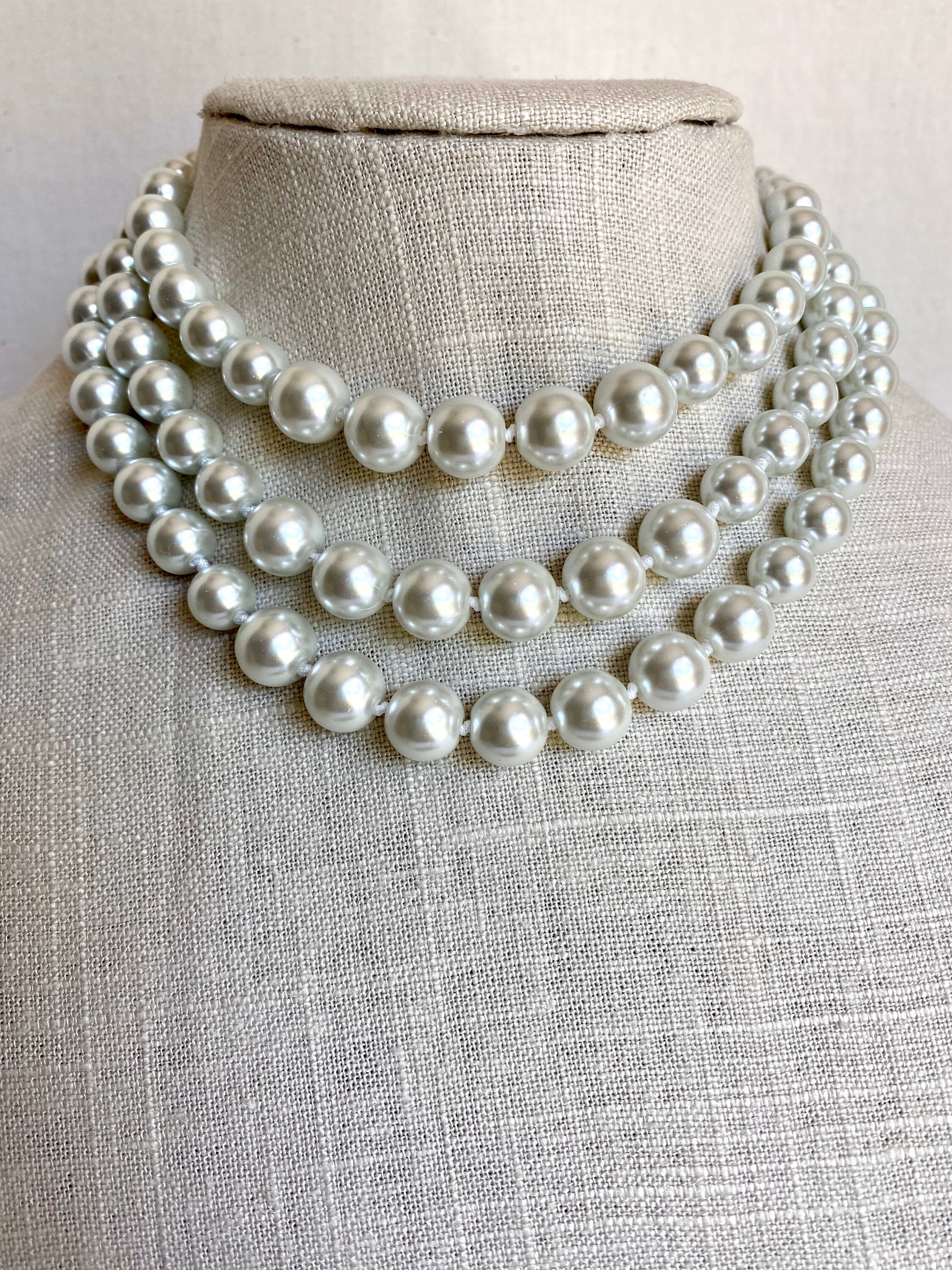 3 layer pearl necklace Handknotted graduated pearl necklace Etsy