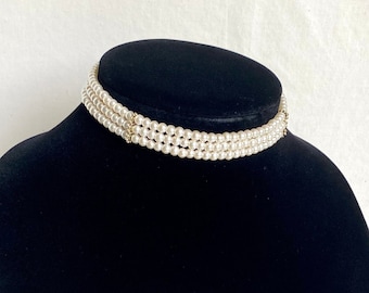 3 strand Pearl Choker, Multi strand pearl choker, Custom made choker, Pearl choker necklace, Collar necklace, layer choker, Edwardian choker