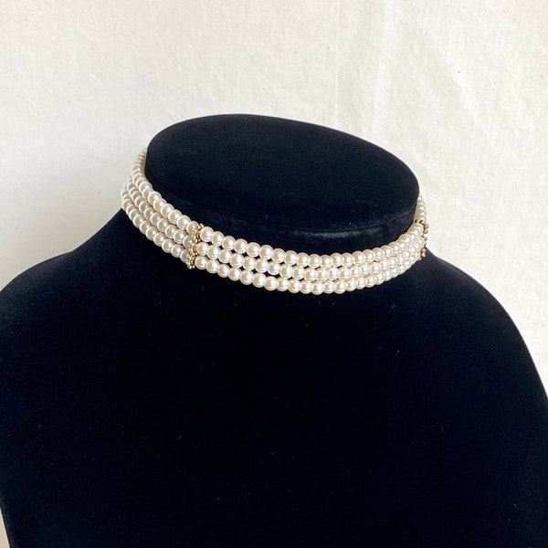 3 strand Pearl Choker, Multi strand pearl choker, Custom made choker, Pearl choker necklace, Layered choker, Edwardian collar choker