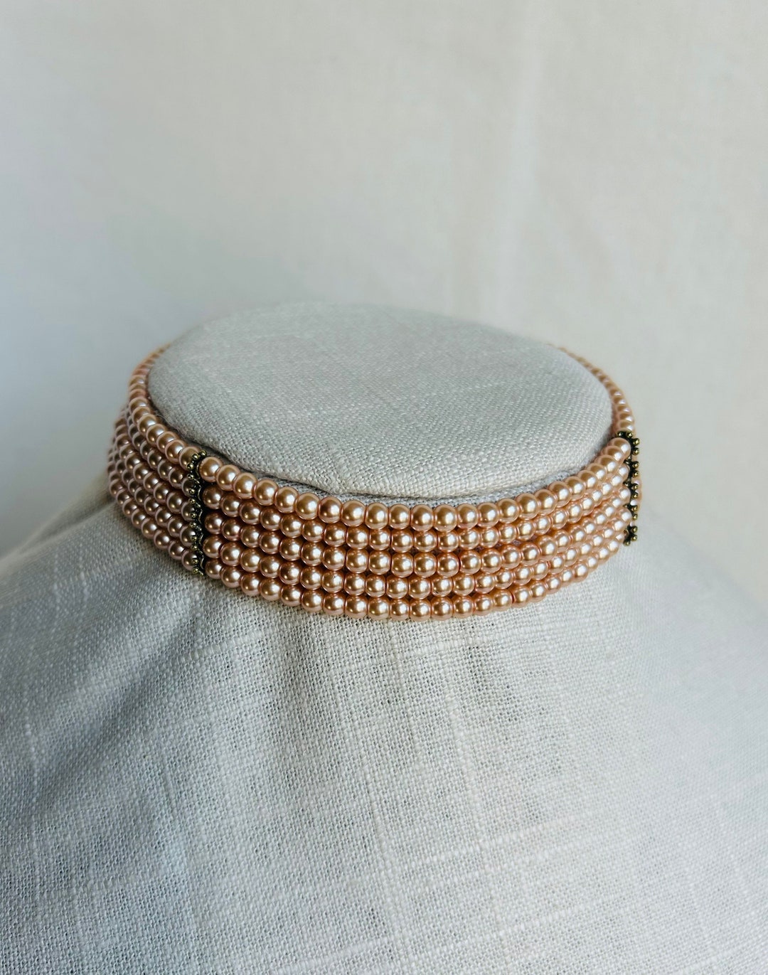 5 Strand Pearl Choker, Multi Strand Pearl Choker, Pink Pearl Choker