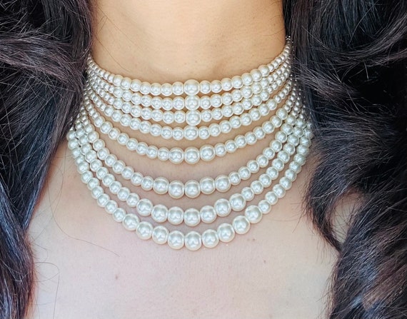 Multi Strand Pearl Choker Necklace