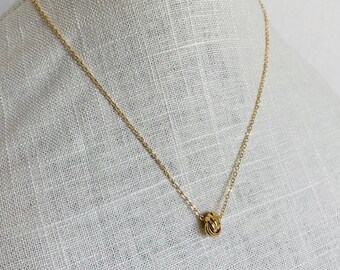 Love Knot Necklace, 14k Gold Plated Knot Necklace, Love Knot
