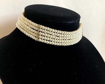 5 strand pearl choker, Multi strand pearl choker, Pearl choker necklace, Layered choker necklace, Edwardian choker, Collar necklace