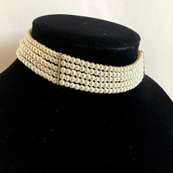 5 strand pearl choker, Multi strand pearl choker, Pearl choker necklace, Layered choker necklace, Edwardian choker, Collar necklace