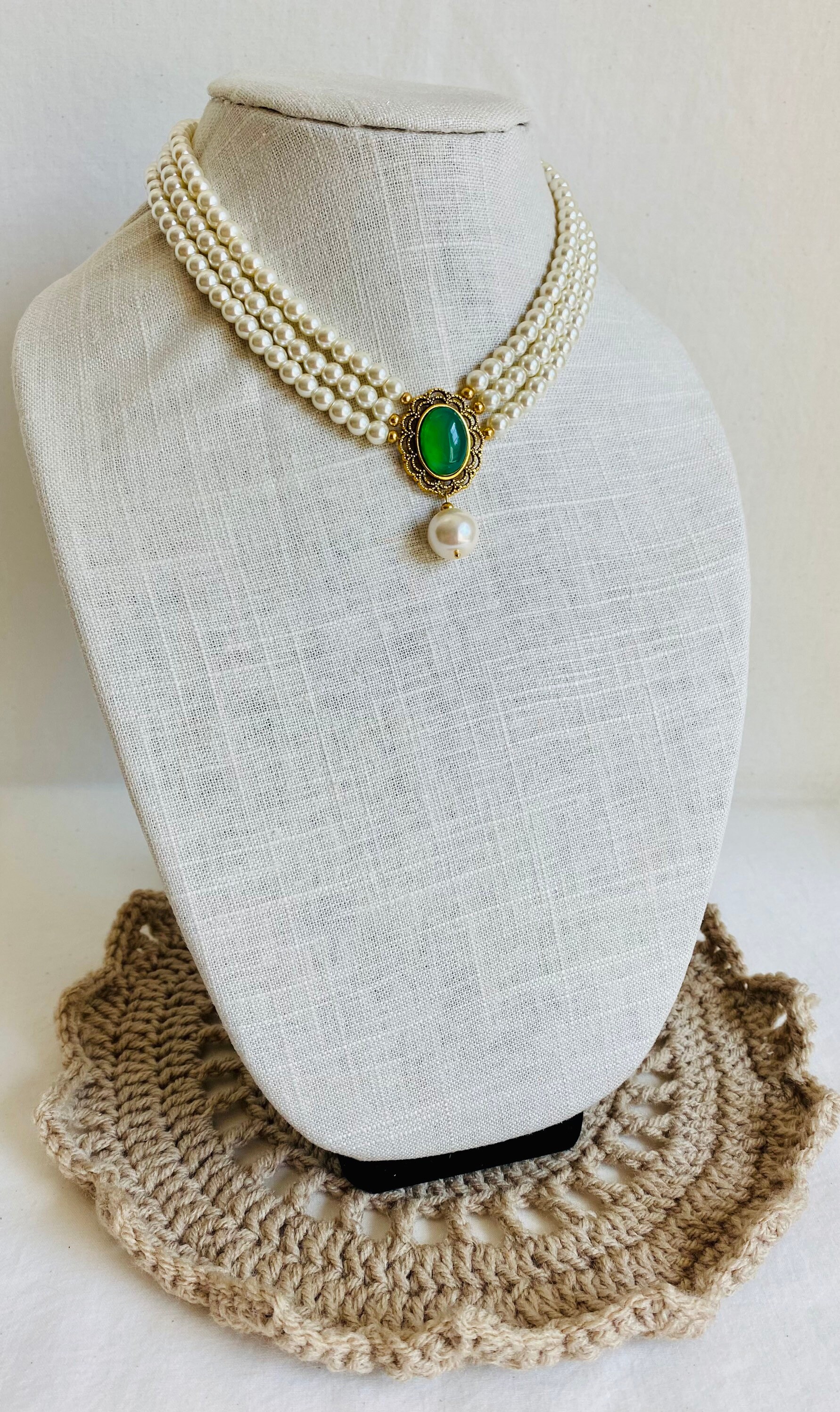 Pearl Necklace, 3 Strand Pearl Necklace, Multi Strand Pearl