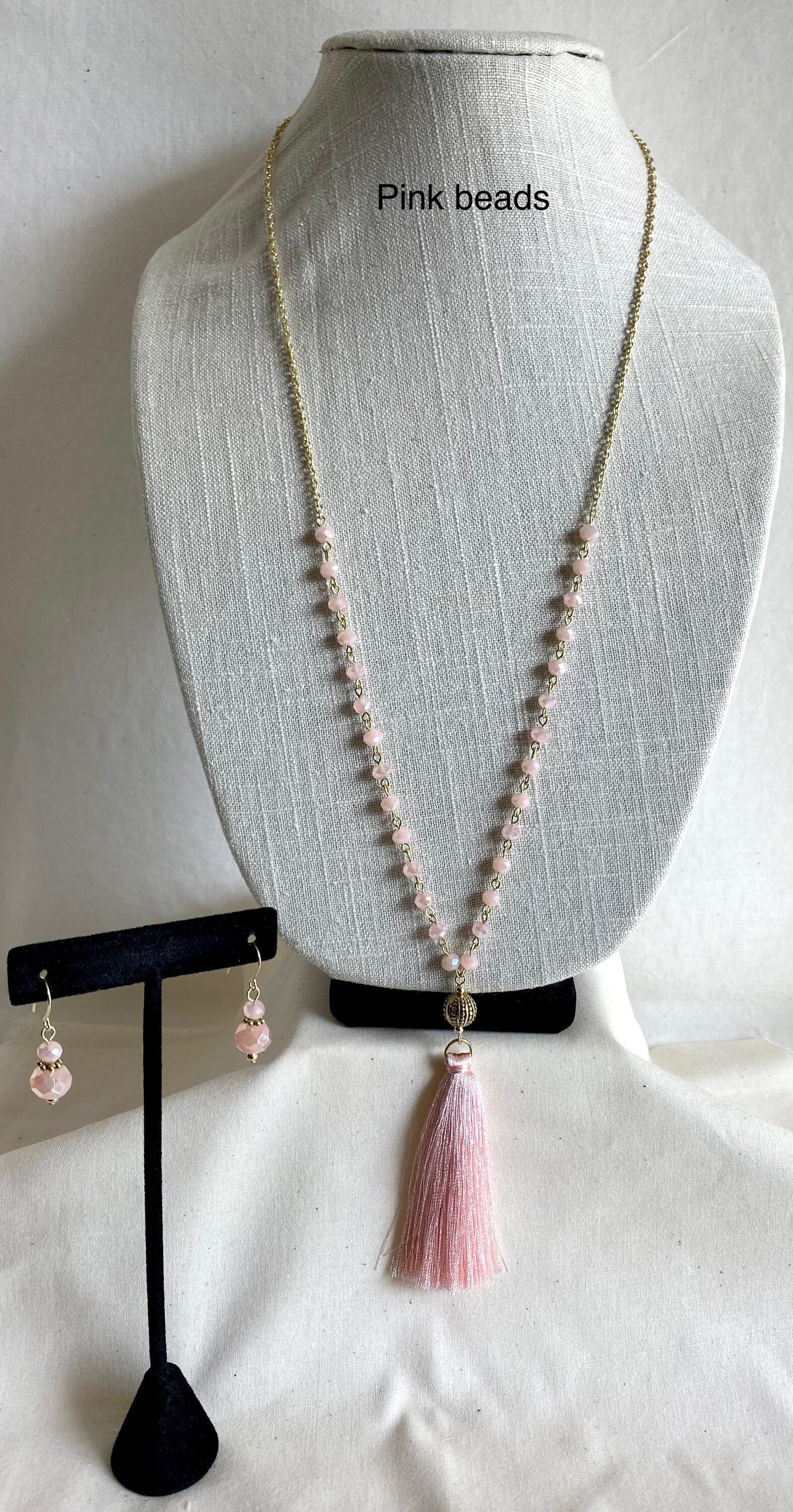 Dusty Pink Tassel Necklace Jewelry Bundle Long Tassel Necklace. Long Beaded Necklace. Long Necklace  main image 2