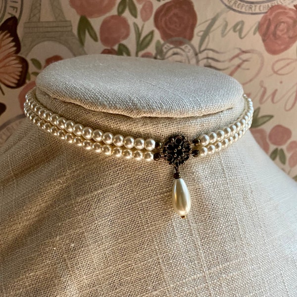 2 strand pearl choker, Pearl choker multi strand, Custom made choker, Pearl choker necklace, 2 layer pearl choker, Edwardian choker