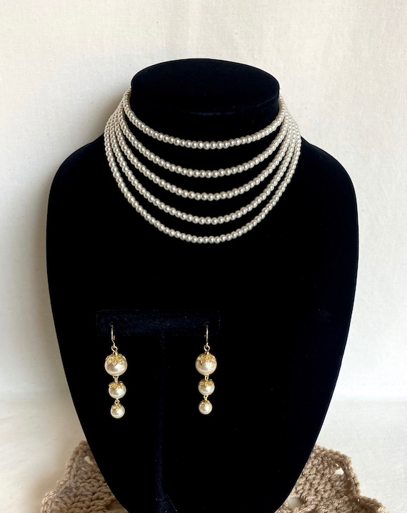 5 Strand Pearl Choker Necklace With 