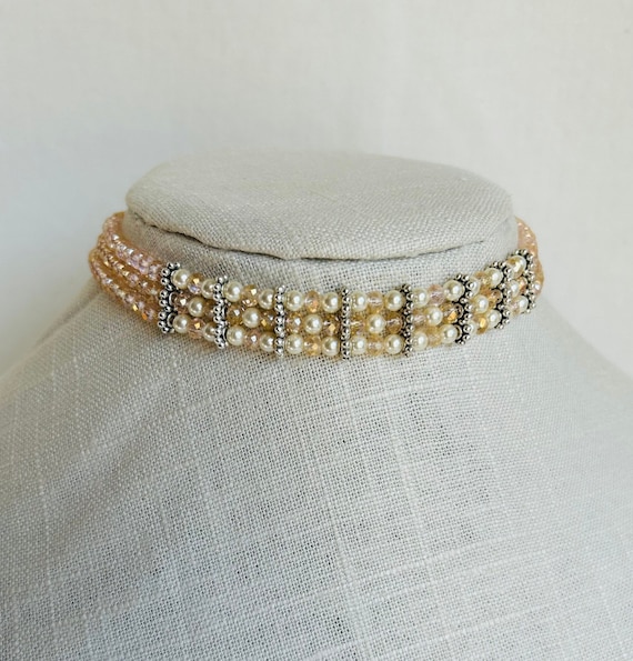 Strand Choker, Multi Strand Choker, Pearl and Glass Beads Choker