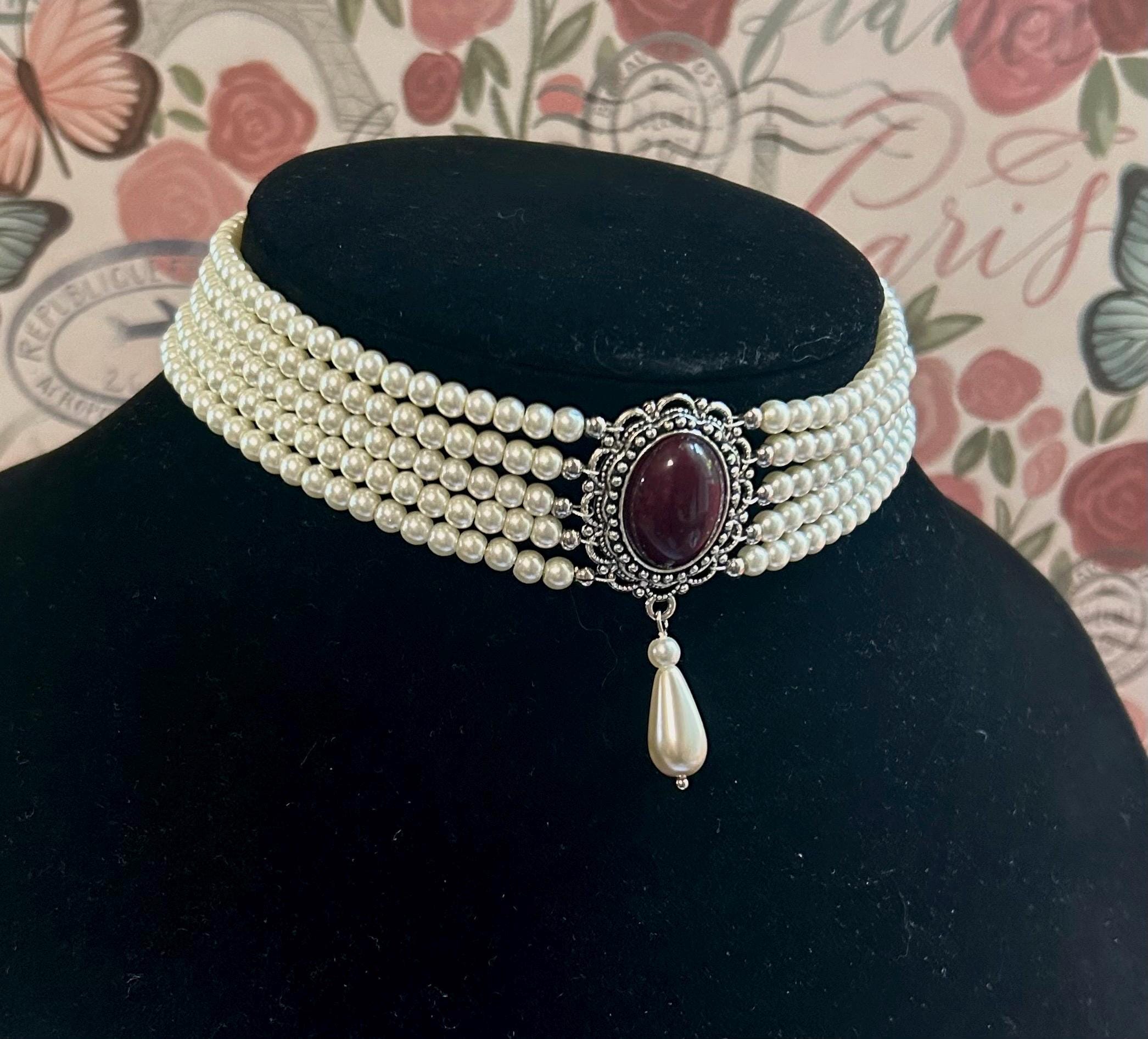5 Strand Pearl Choker With Pendant, Multi Strand Pearl Choker 
