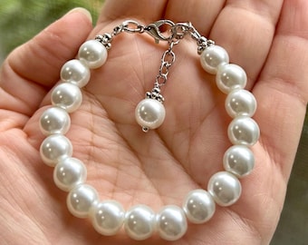 8mm Glass Pearl Bracelet, Custom Size, Bridal Jewelry