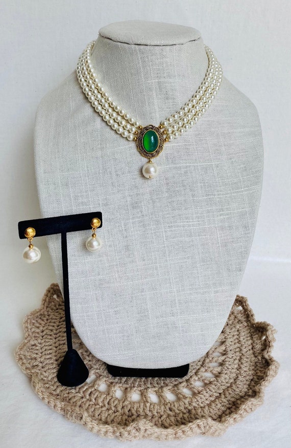 Pearl Necklace, 3 Strand Pearl Necklace, Multi Strand Pearl