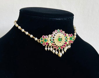 Saree choker with pendant, Pearl choker, Saree  pearl choker with pendant, India choker, Ethnic choker with earrings, Dainty elegant choker