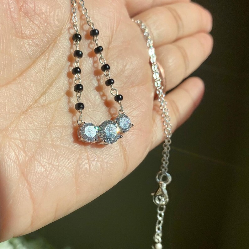 Sterling Silver Mangalsutra Zirconia Stone Pendant Silver Etsy